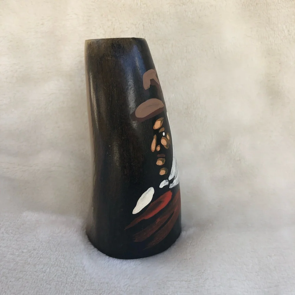 Hand Painted Steer Bull Cow Horn Cup - Mexican Indian - Picture 5 of 12
